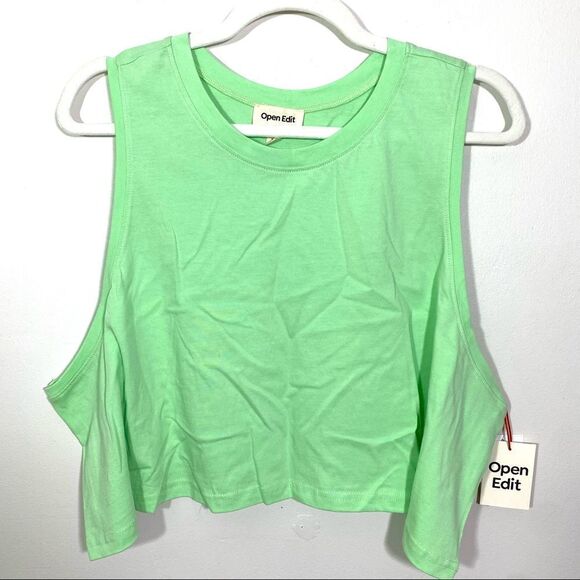 Open Edit Tops - COPY - OPEN EDIT Green Cotton Sleeveless Crop Top - Size 1X